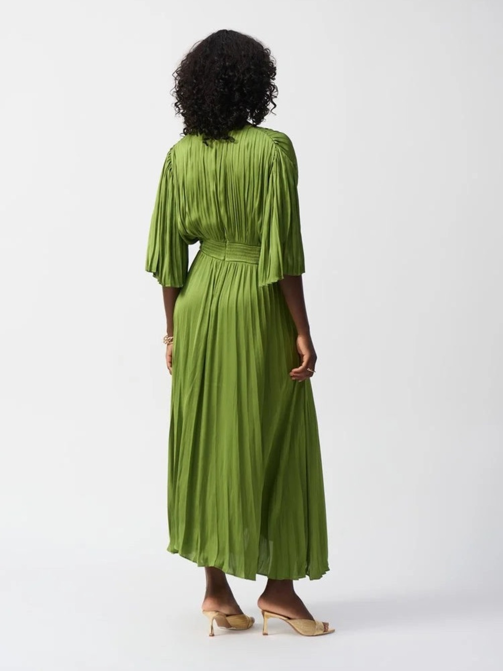 Joseph Ribkoff Pleated Satin Midi Dress — Greenery (Small) - Picture 4 of 9